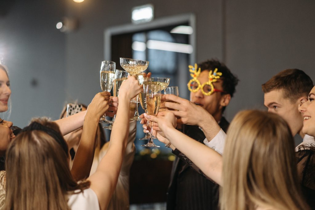 Office Christmas party cheers champagne